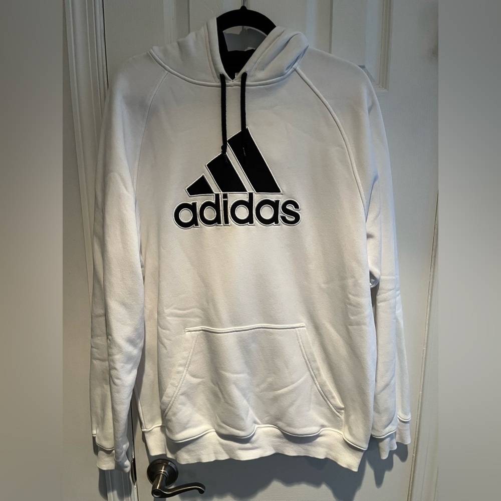 Adidas Hoodie White & Black Pullover Size Large